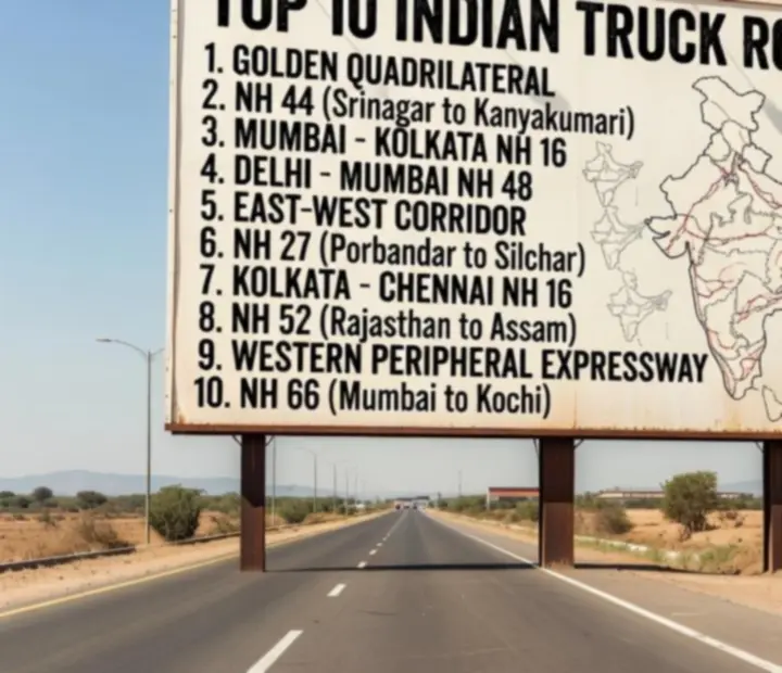 Top 10 indiai teherautó útvonalat bemutató vizuális tábla, útvonal-diagramokkal